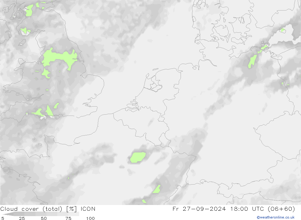 Bewolking (Totaal) ICON vr 27.09.2024 18 UTC