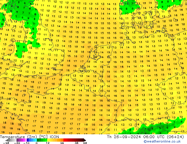 Temperature (2m) ICON Th 26.09.2024 06 UTC