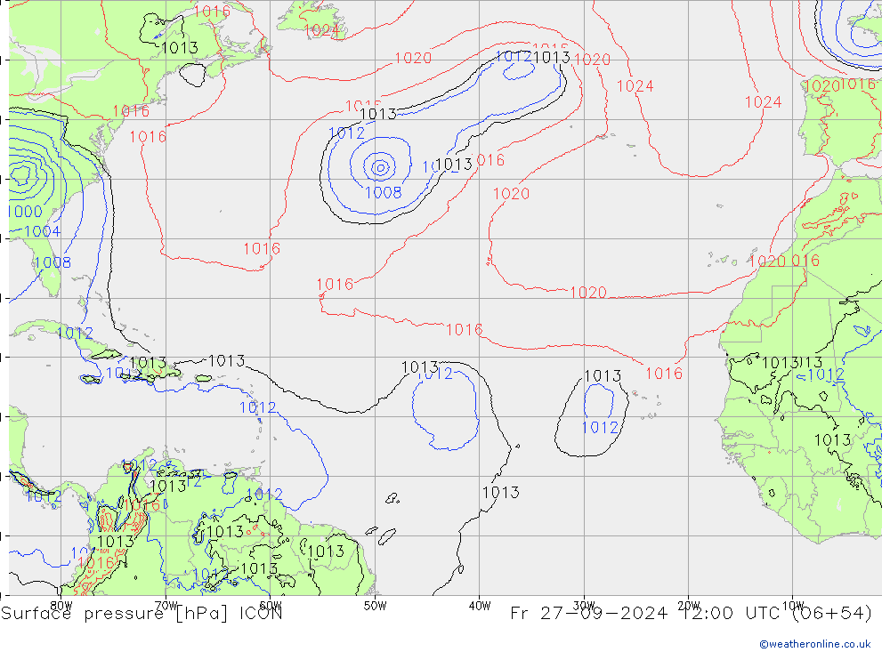 Pressione al suolo ICON ven 27.09.2024 12 UTC