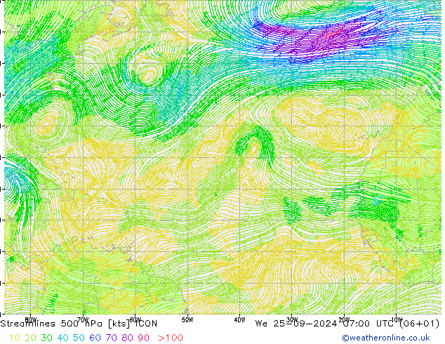 Rüzgar 500 hPa ICON Çar 25.09.2024 07 UTC