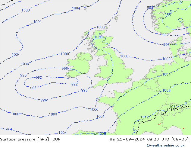 Surface pressure ICON We 25.09.2024 09 UTC