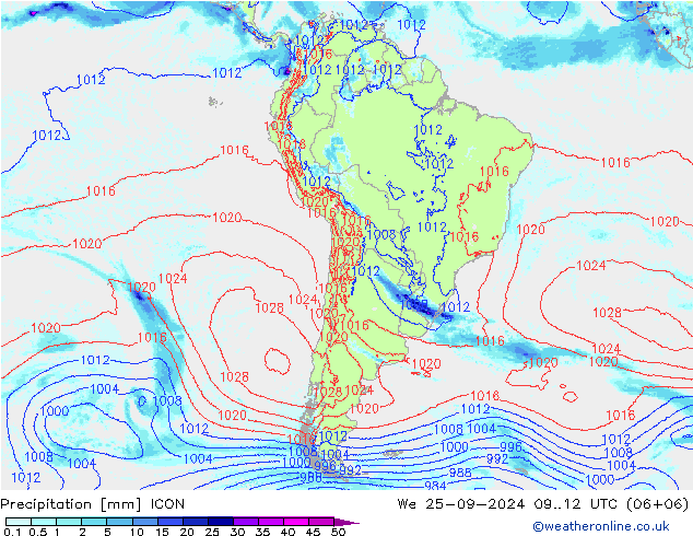 Precipitation ICON We 25.09.2024 12 UTC