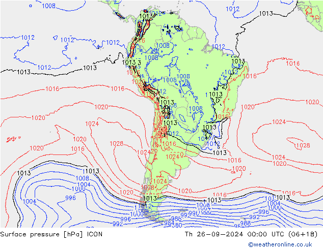 Surface pressure ICON Th 26.09.2024 00 UTC