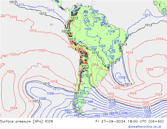 Presión superficial ICON vie 27.09.2024 18 UTC