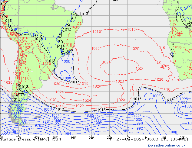 Surface pressure ICON Fr 27.09.2024 06 UTC