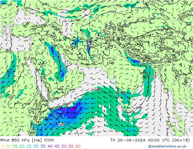 Wind 850 hPa ICON Th 26.09.2024 00 UTC