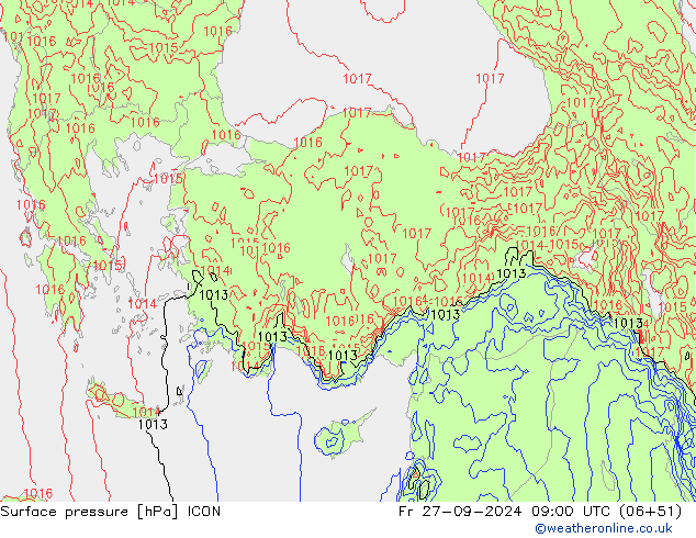 Pressione al suolo ICON ven 27.09.2024 09 UTC
