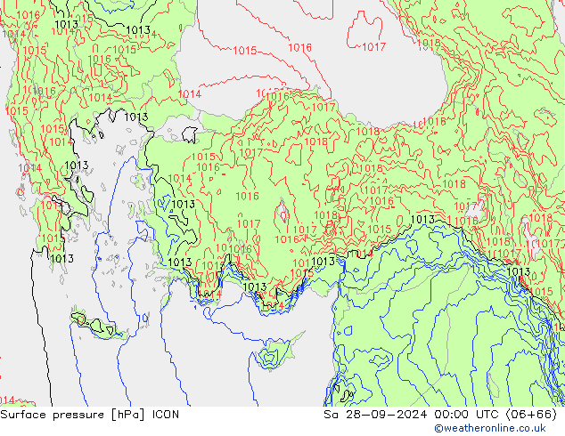 Surface pressure ICON Sa 28.09.2024 00 UTC