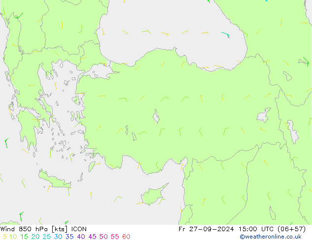 ветер 850 гПа ICON пт 27.09.2024 15 UTC