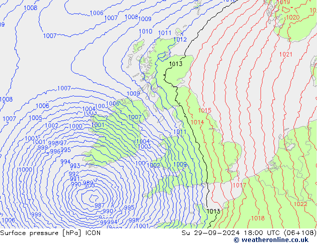 Surface pressure ICON Su 29.09.2024 18 UTC