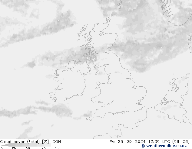 Cloud cover (total) ICON We 25.09.2024 12 UTC