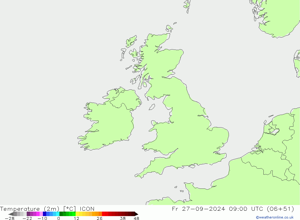 Temperatuurkaart (2m) ICON vr 27.09.2024 09 UTC