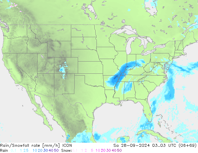 Rain/Snowfall rate ICON Sa 28.09.2024 03 UTC