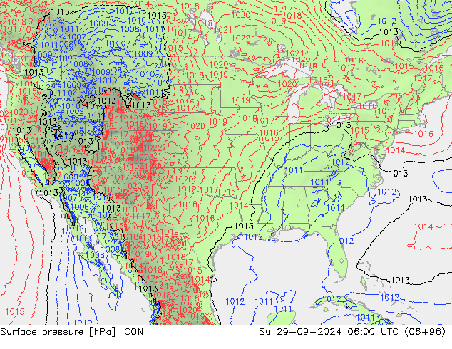 Surface pressure ICON Su 29.09.2024 06 UTC