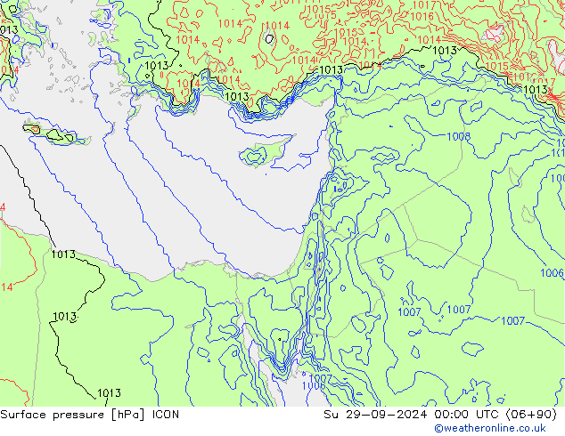 pressão do solo ICON Dom 29.09.2024 00 UTC