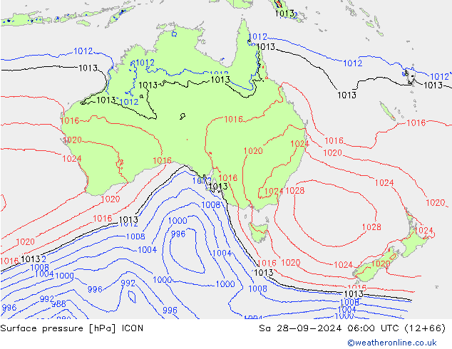 Pressione al suolo ICON sab 28.09.2024 06 UTC