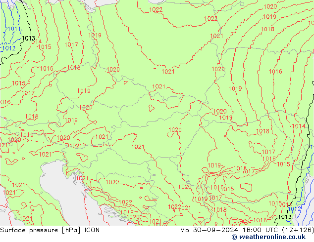 Surface pressure ICON Mo 30.09.2024 18 UTC