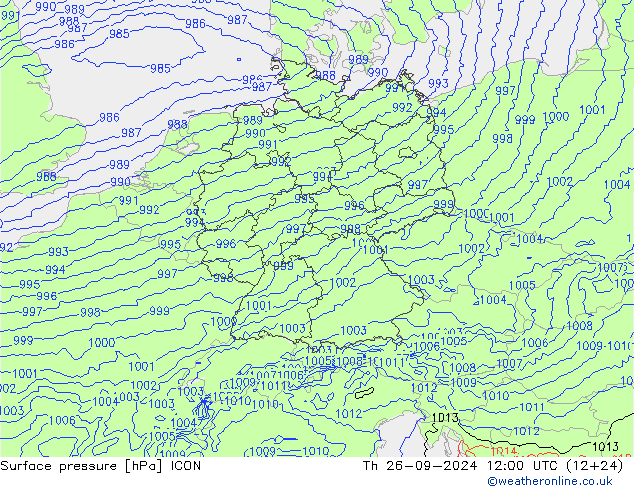 Surface pressure ICON Th 26.09.2024 12 UTC