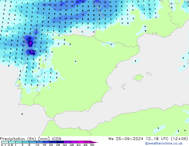 Precipitação (6h) ICON Qua 25.09.2024 18 UTC