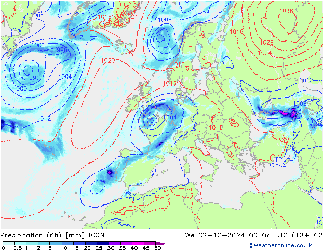 Precipitação (6h) ICON Qua 02.10.2024 06 UTC