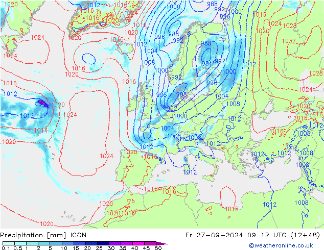 Precipitation ICON Fr 27.09.2024 12 UTC