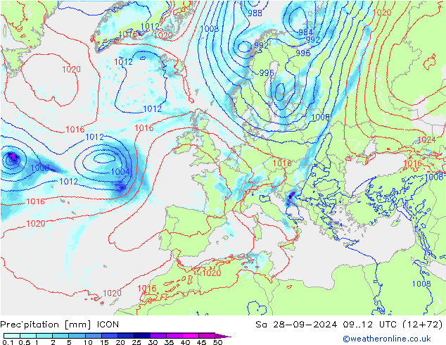 Neerslag ICON za 28.09.2024 12 UTC