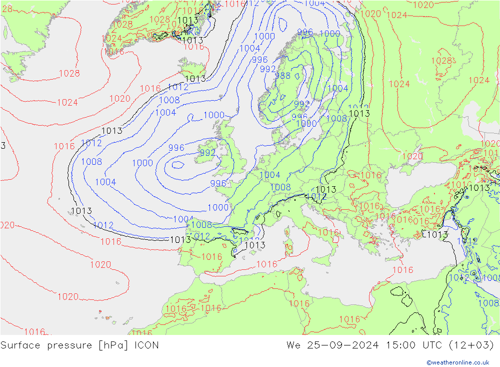 Atmosférický tlak ICON St 25.09.2024 15 UTC