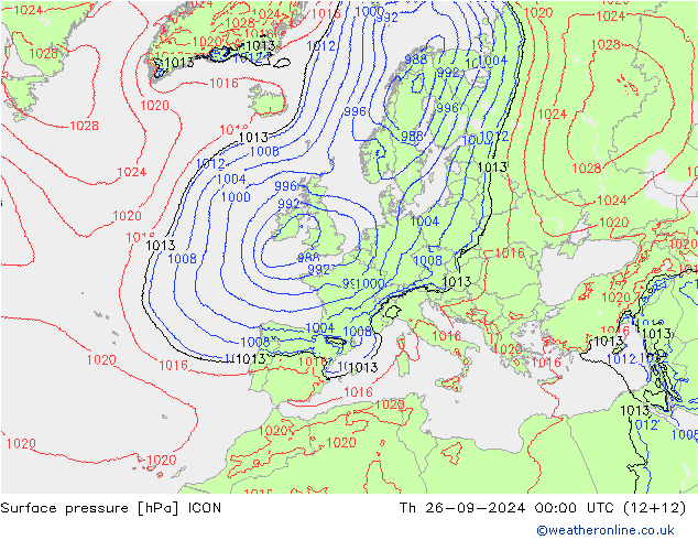 Surface pressure ICON Th 26.09.2024 00 UTC