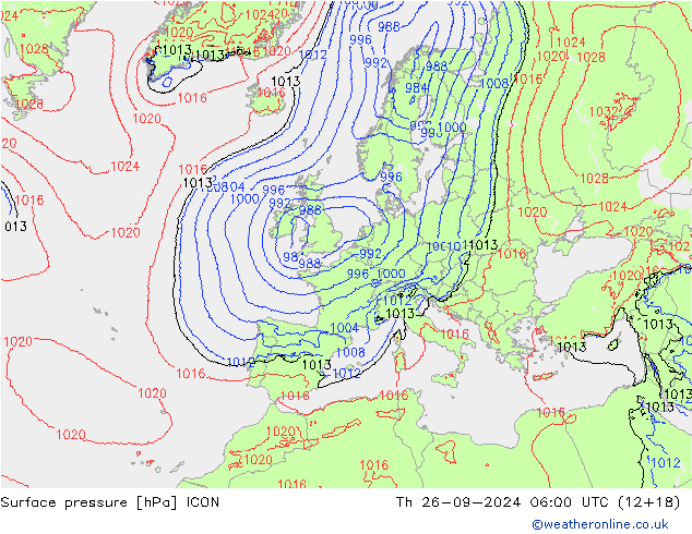 Surface pressure ICON Th 26.09.2024 06 UTC