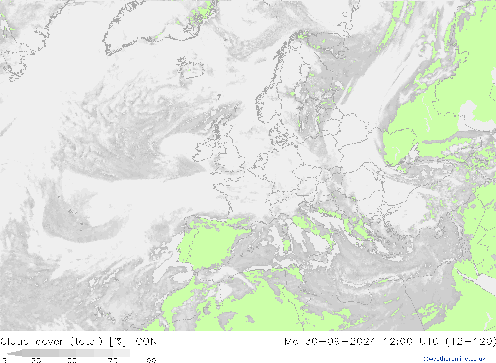 Nubi (totali) ICON lun 30.09.2024 12 UTC