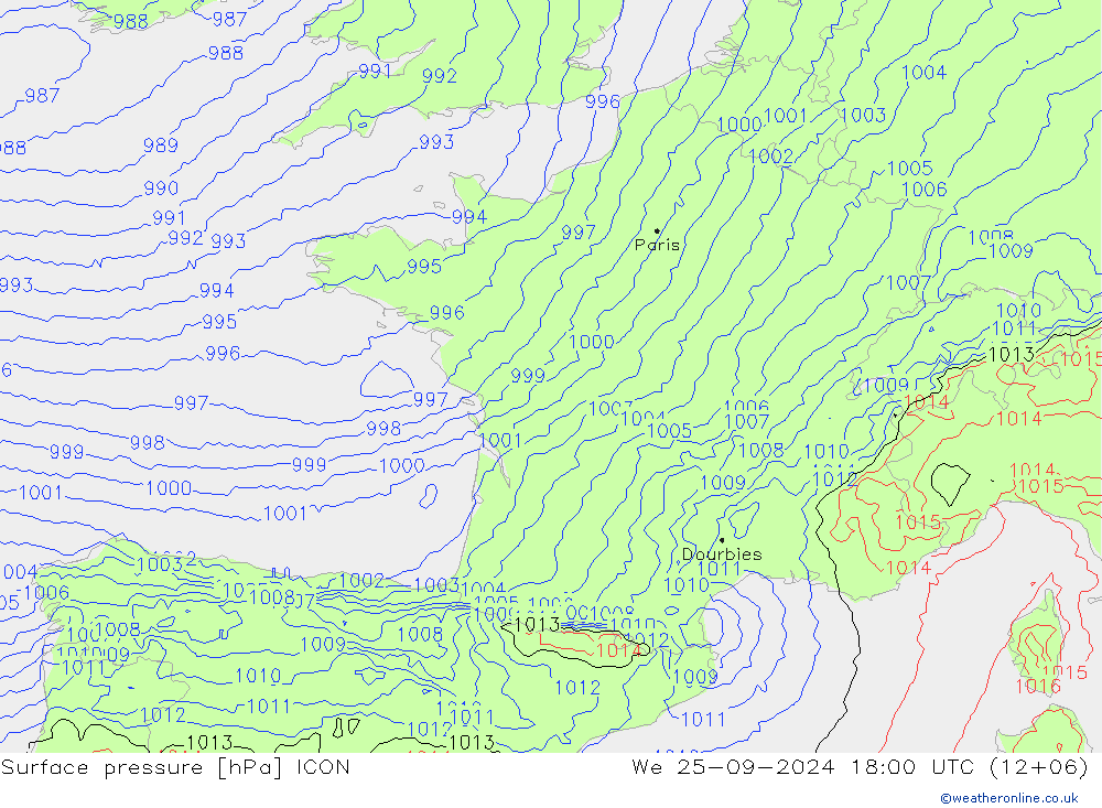 Luchtdruk (Grond) ICON wo 25.09.2024 18 UTC