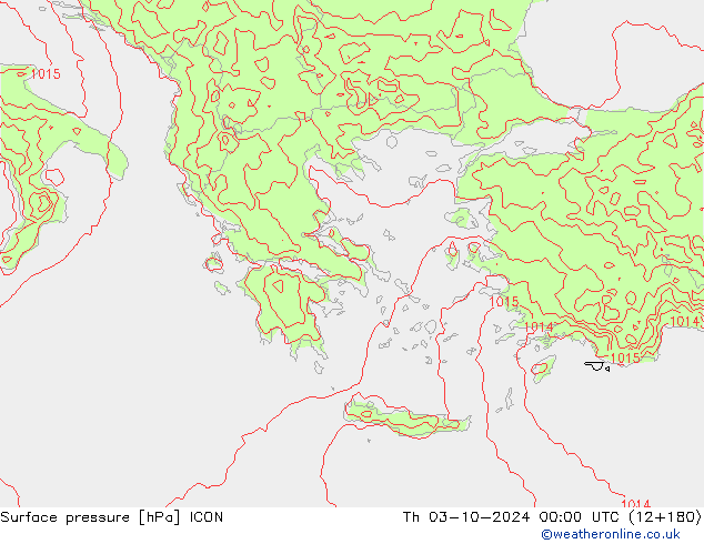 Pressione al suolo ICON gio 03.10.2024 00 UTC