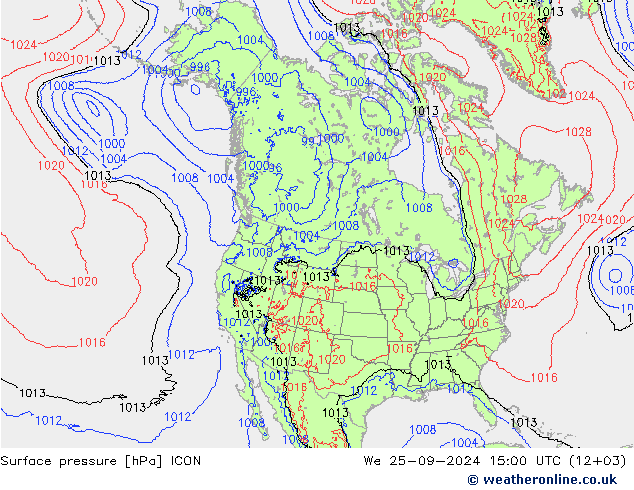 Surface pressure ICON We 25.09.2024 15 UTC