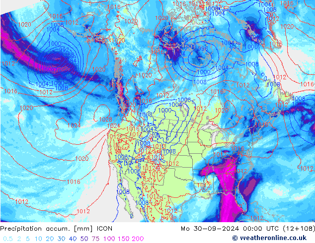 Precipitation accum. ICON Mo 30.09.2024 00 UTC