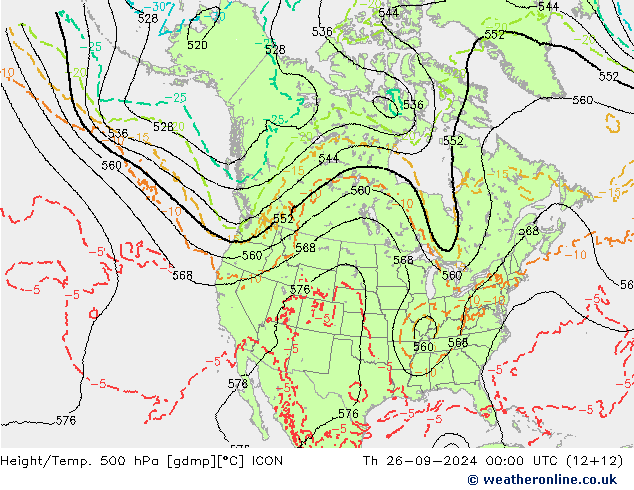 Height/Temp. 500 hPa ICON Do 26.09.2024 00 UTC