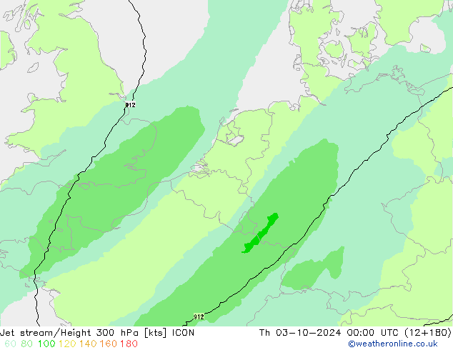 Jet stream/Height 300 hPa ICON Th 03.10.2024 00 UTC