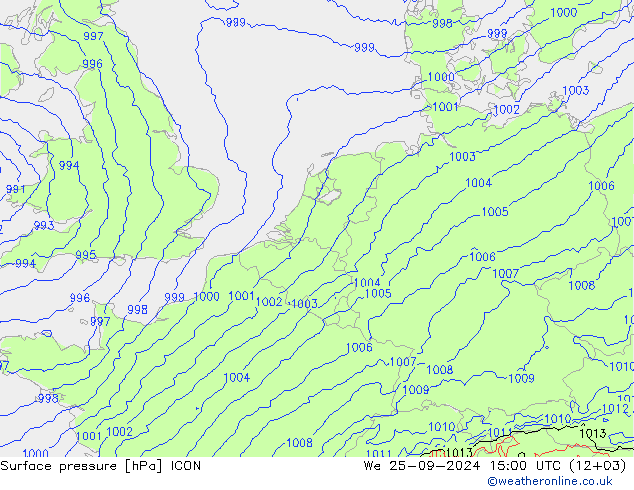 Surface pressure ICON We 25.09.2024 15 UTC