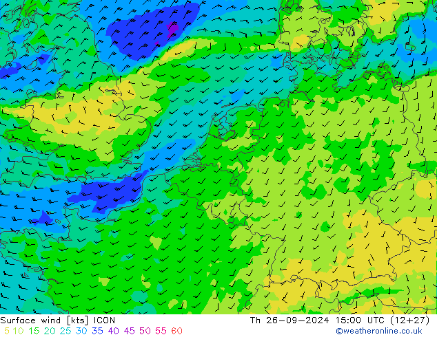 Surface wind ICON Th 26.09.2024 15 UTC