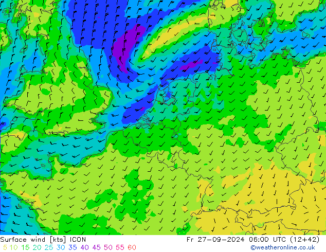 Rüzgar 10 m ICON Cu 27.09.2024 06 UTC