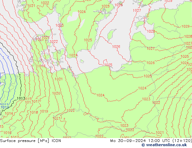 ciśnienie ICON pon. 30.09.2024 12 UTC