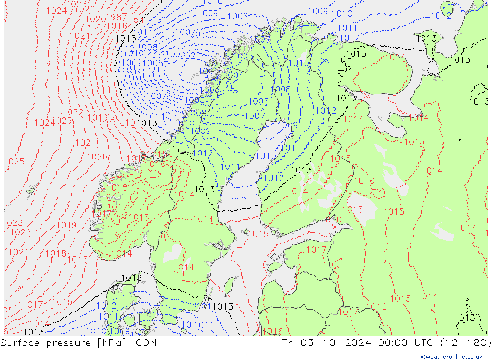 Surface pressure ICON Th 03.10.2024 00 UTC