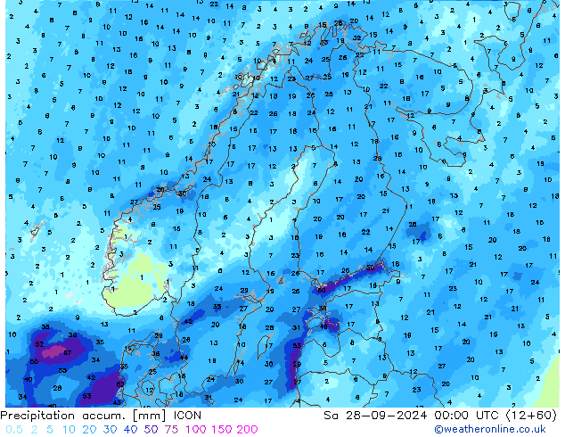 Precipitation accum. ICON Sa 28.09.2024 00 UTC