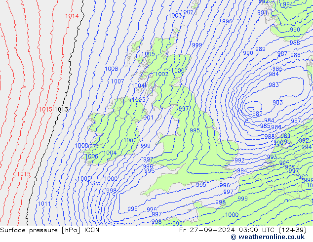 приземное давление ICON пт 27.09.2024 03 UTC