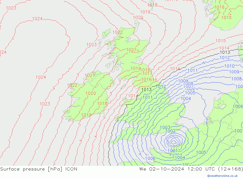 приземное давление ICON ср 02.10.2024 12 UTC