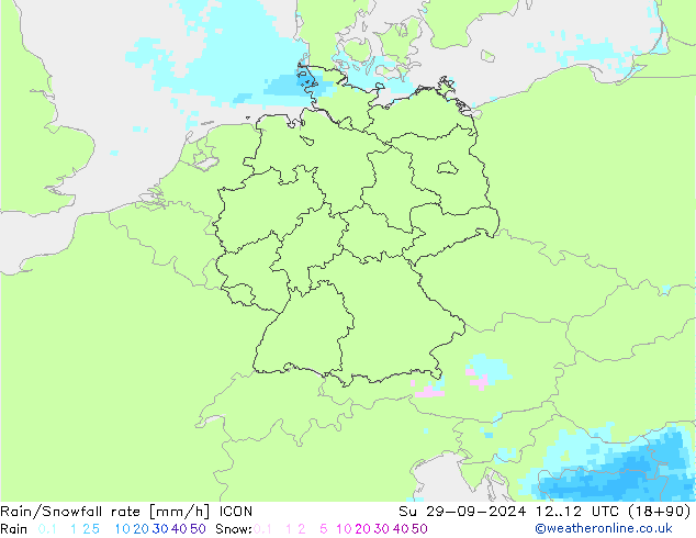 Rain/Snowfall rate ICON Su 29.09.2024 12 UTC