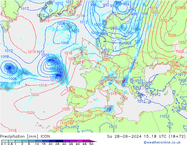 Neerslag ICON za 28.09.2024 18 UTC