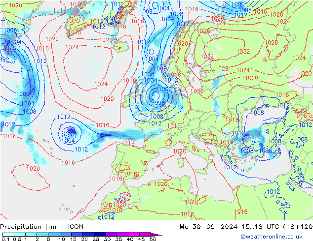 Precipitazione ICON lun 30.09.2024 18 UTC