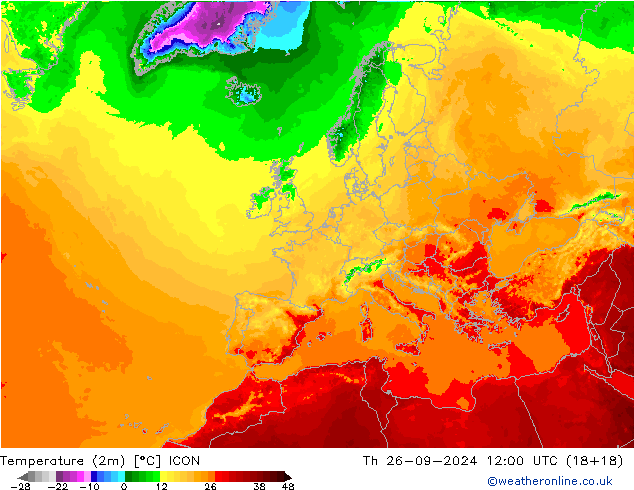 Temperatura (2m) ICON jue 26.09.2024 12 UTC