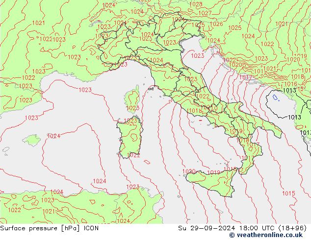 Luchtdruk (Grond) ICON zo 29.09.2024 18 UTC