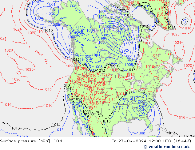 Surface pressure ICON Fr 27.09.2024 12 UTC